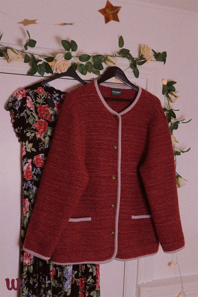 Berry Red Wool Cardigan Jacket | L
