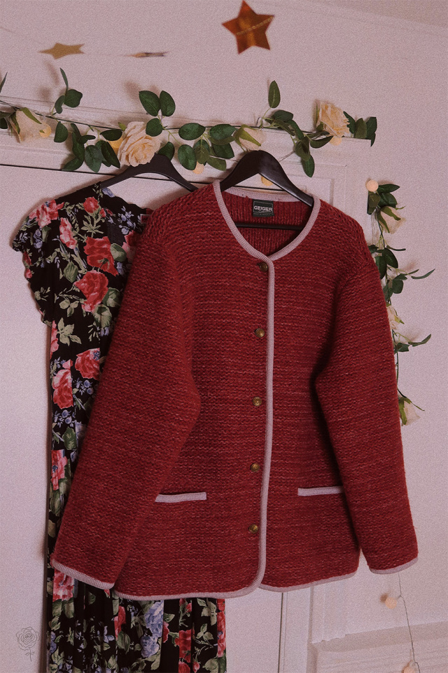 Berry Red Wool Cardigan Jacket | L