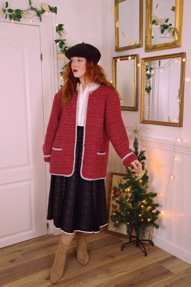 Berry Red Wool Cardigan Jacket | L