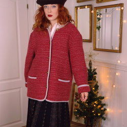 Berry Red Wool Cardigan Jacket | L