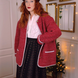 Berry Red Wool Cardigan Jacket | L