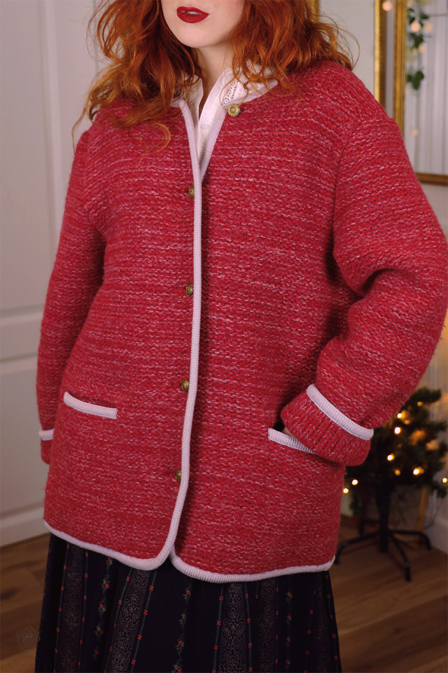 Berry Red Wool Cardigan Jacket | L