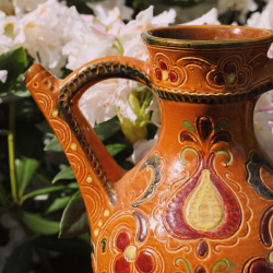 Big Orange Handpainted Retro Vase 