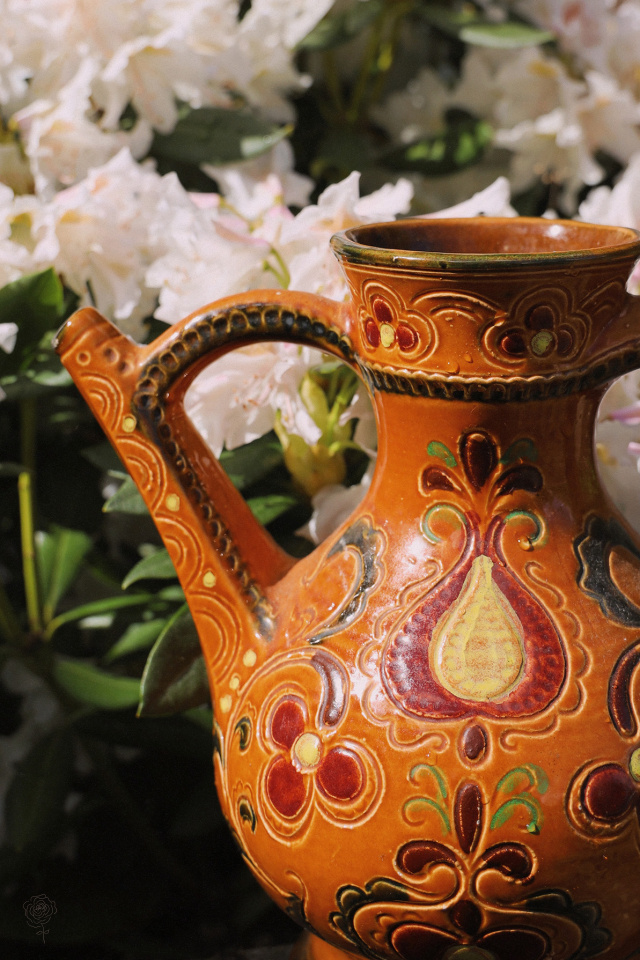 Big Orange Handpainted Retro Vase 