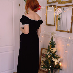1940's Black Velvet Vintage Dress | XS