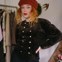 Black &amp; Brown Paisley Velvet Jacket | M