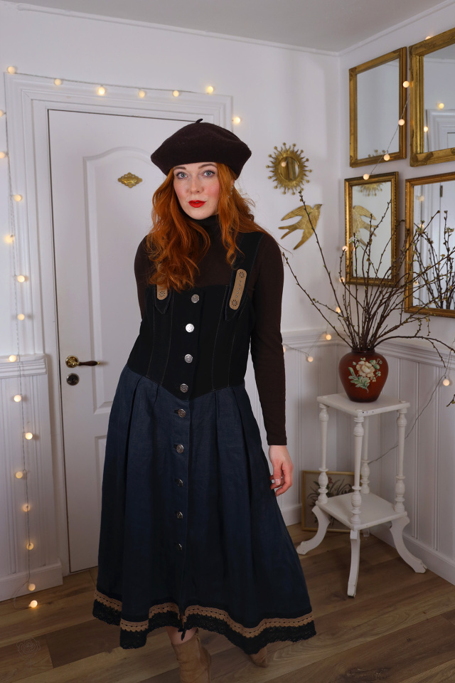 Black &amp; Dark Blue Romantic Vintage Dress | M