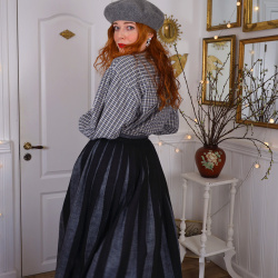 Grey &amp; Black Striped Vintage Skirt | S