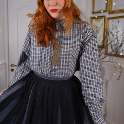 Grey &amp; Black Striped Vintage Skirt | S