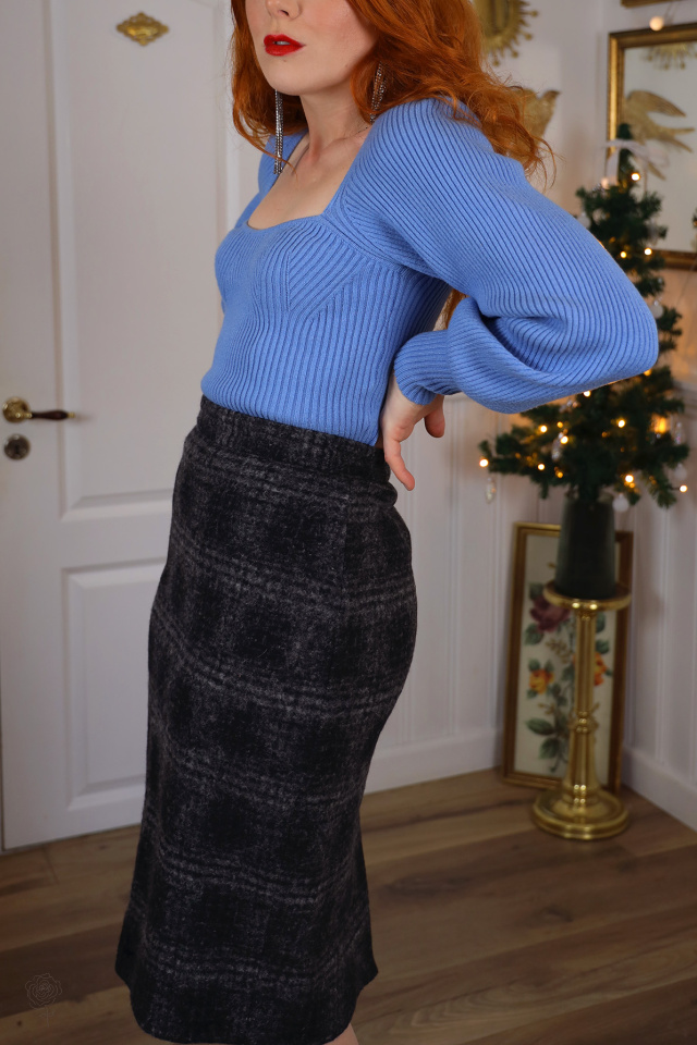 Grey &amp; Black Wool Pencil Skirt | S