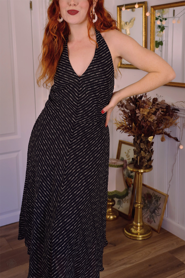 Grey Dot Black 90's Dress | M