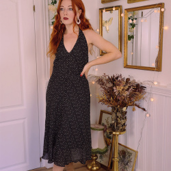 Grey Dot Black 90's Dress | M