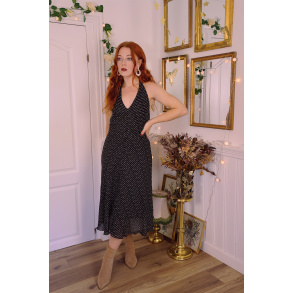 Grey Dot Black 90's Dress | M