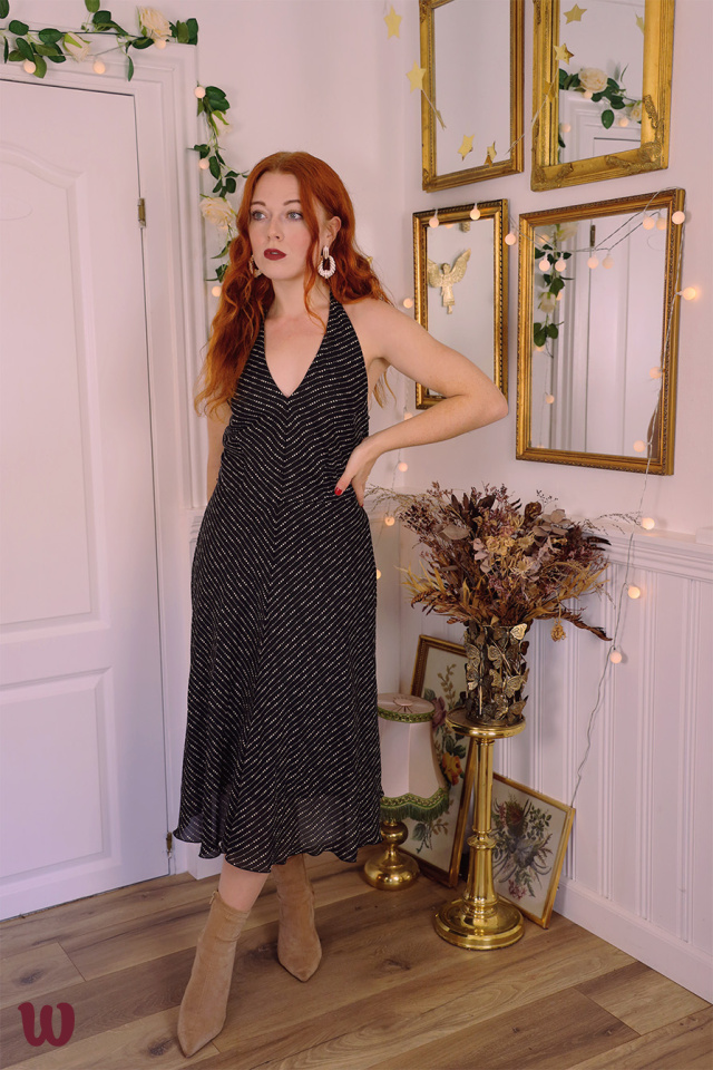 Grey Dot Black 90's Dress | M