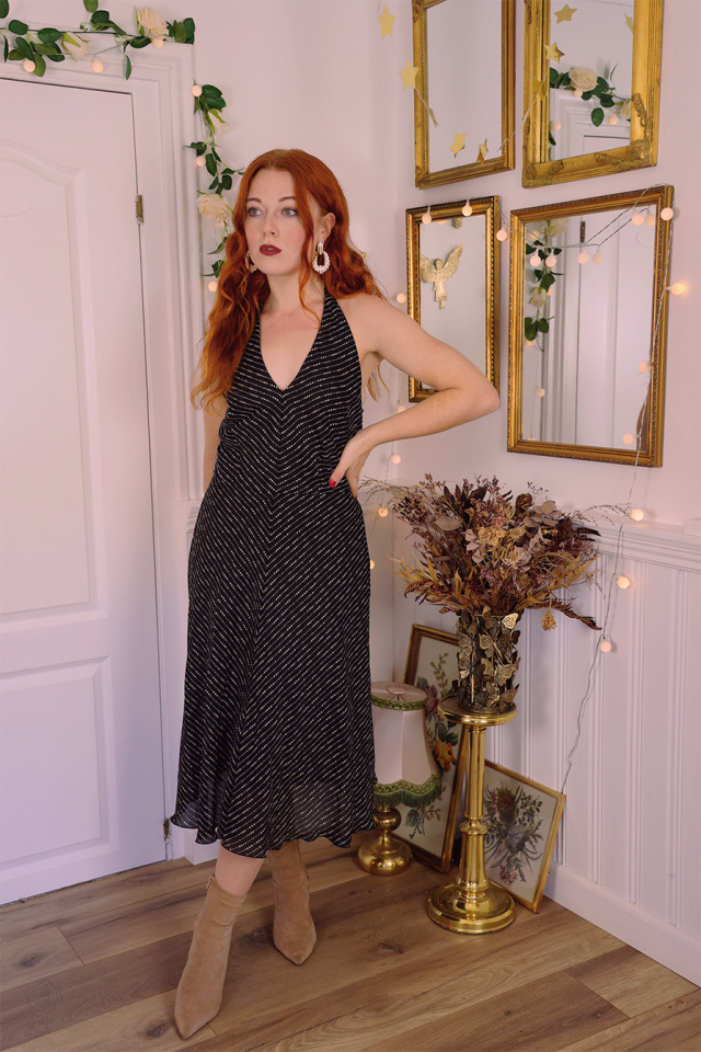 Grey Dot Black 90's Dress | M
