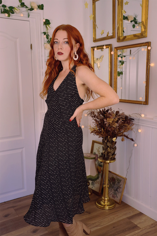 Grey Dot Black 90's Dress | M