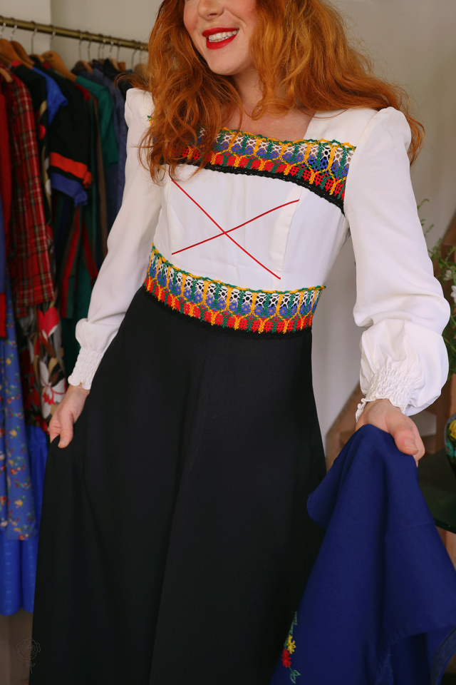 Black &amp; White 70's Dress &amp; Embroidered Waistcoat | S