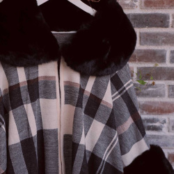 Black &amp; White Plaid Cape Jacket 