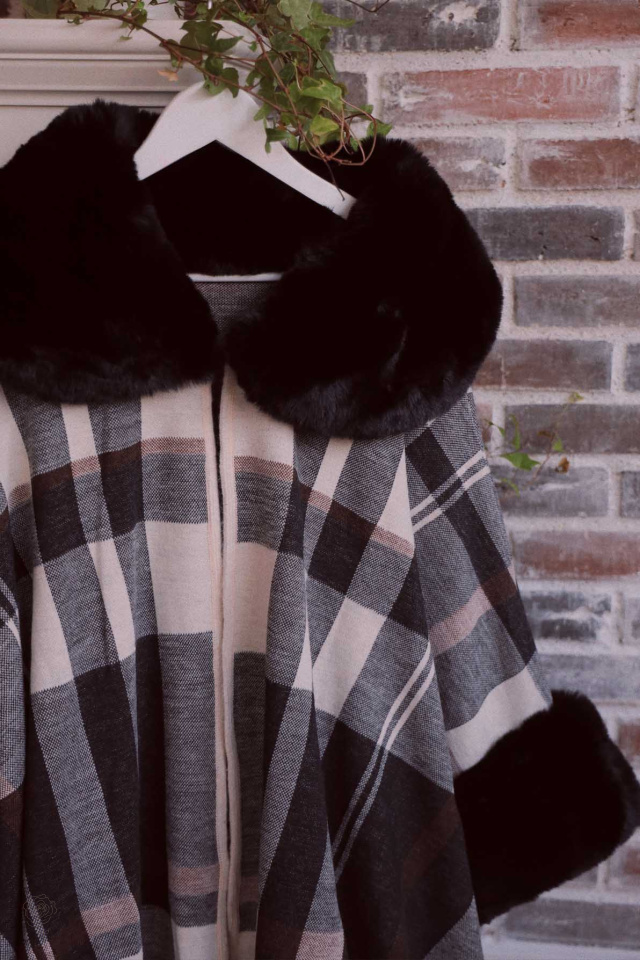 Black &amp; White Plaid Cape Jacket 