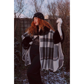 Black & White Plaid Cape Jacket 