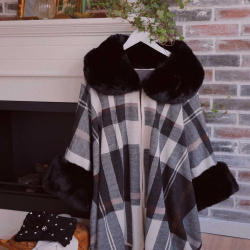 Black &amp; White Plaid Cape Jacket 