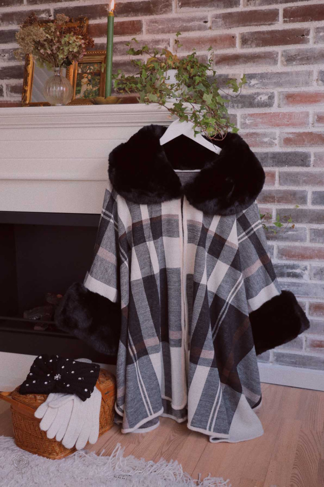 Black &amp; White Plaid Cape Jacket 