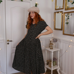 Black Beige Floral Vintage Dress | L - Catalog - Bohemian