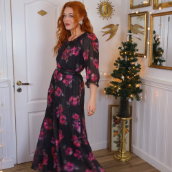 Black Pink Floral 70's Vintage Maxi | M