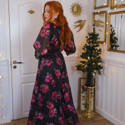 Black Pink Floral 70's Vintage Maxi | M