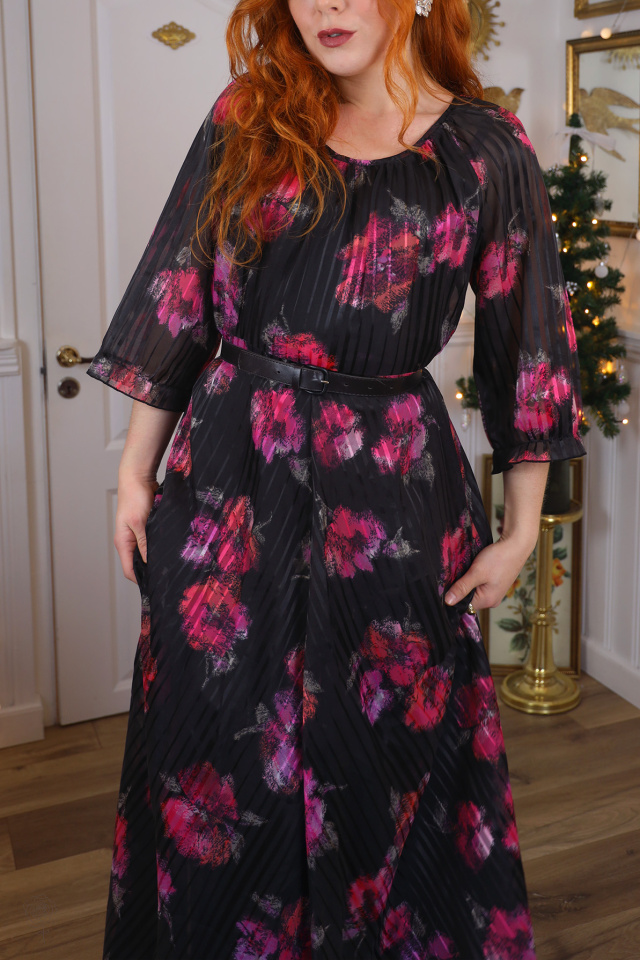 Black Pink Floral 70's Vintage Maxi | M