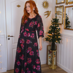 Black Pink Floral 70's Vintage Maxi | M