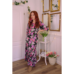 Black Bright Pink Floral 70's Maxi | S