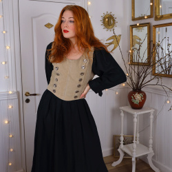 Black Brown Leather Cottage Vintage Dress | M