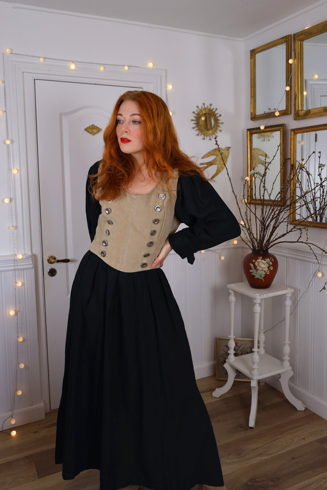 Black Brown Leather Cottage Vintage Dress | M