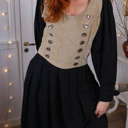 Black Brown Leather Cottage Vintage Dress | M