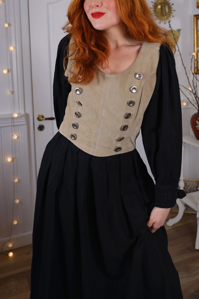 Black Brown Leather Cottage Vintage Dress | M