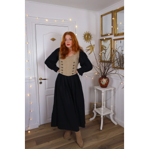 Black Brown Leather Cottage Vintage Dress | M