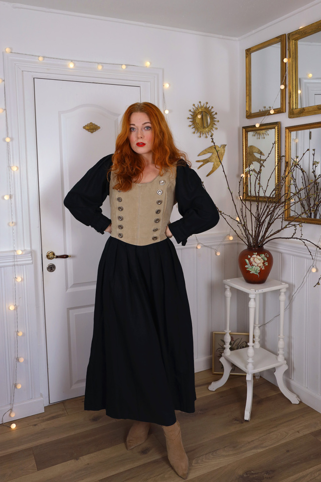 Black Brown Leather Cottage Vintage Dress | M