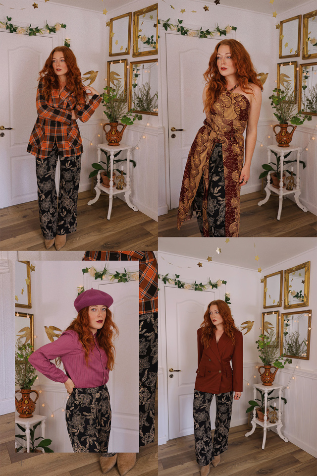 Brown Floral Black Trousers