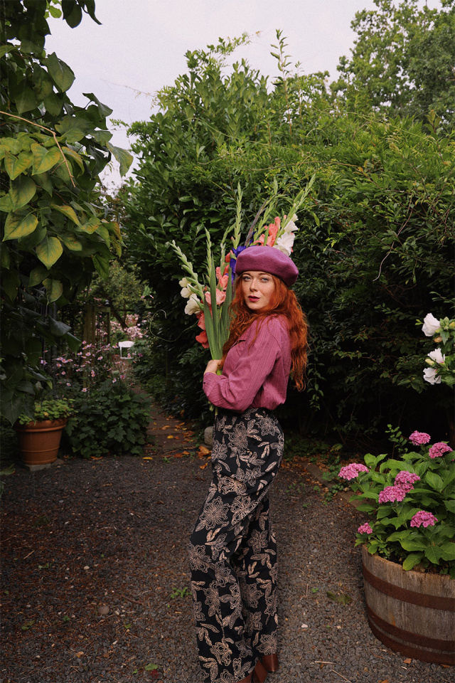 Brown Floral Black Trousers