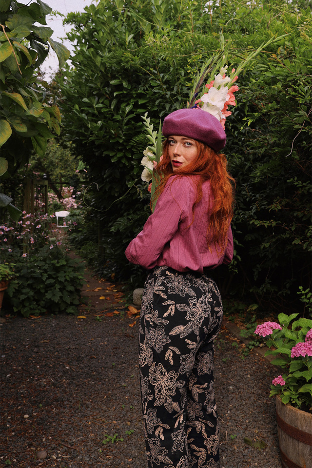 Brown Floral Black Trousers