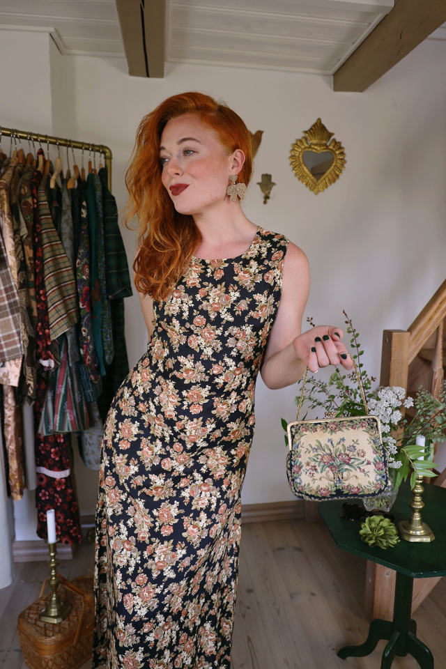 Black Brown Floral 90's Vintage Maxi | S