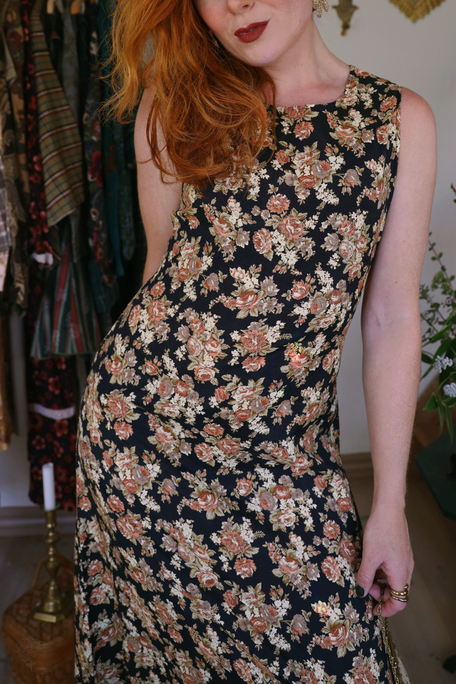 Black Brown Floral 90's Vintage Maxi | S