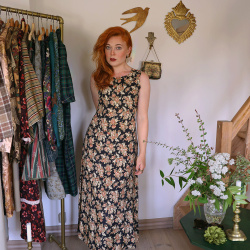 Black Brown Floral 90's Vintage Maxi | S