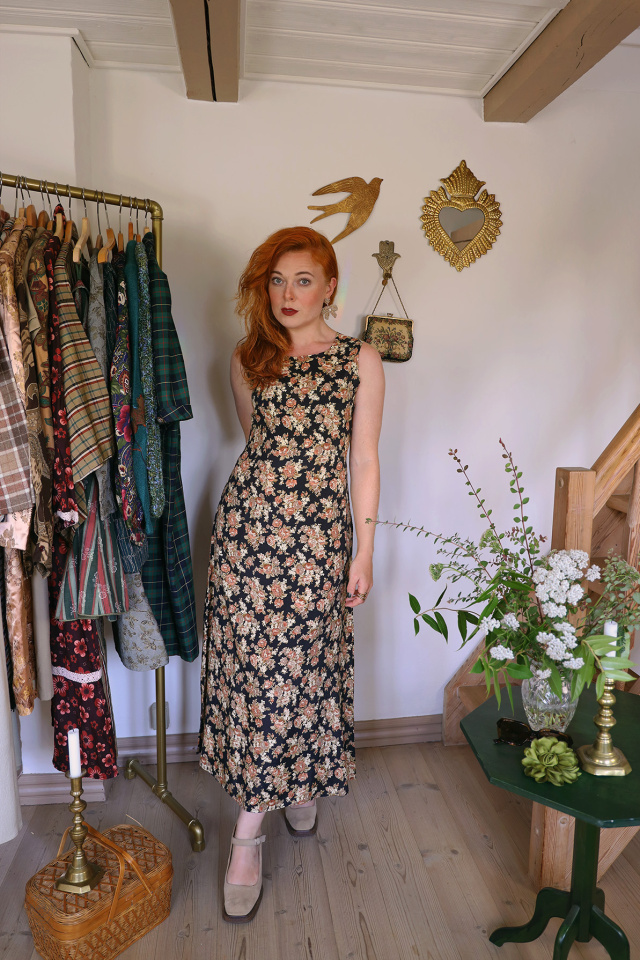 Black Brown Floral 90's Vintage Maxi | S