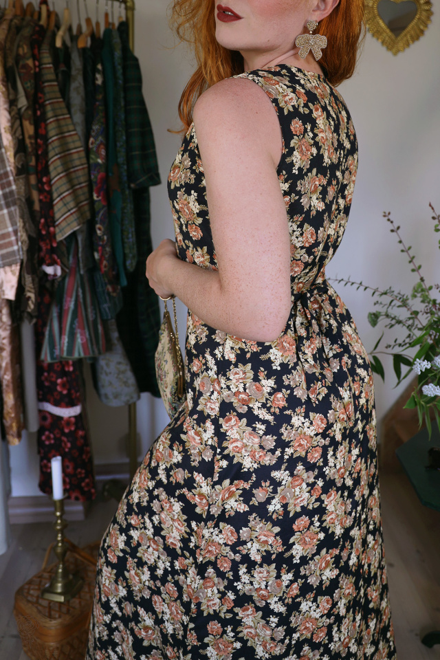 Black Brown Floral 90's Vintage Maxi | S