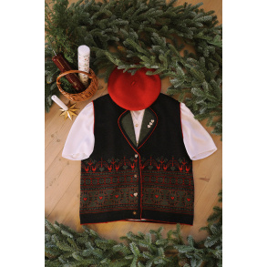 Black Red Pattern Vintage Waistcoat | L/XL