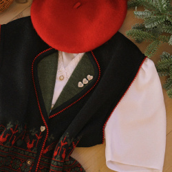 Black Red Pattern Vintage Waistcoat | L/XL