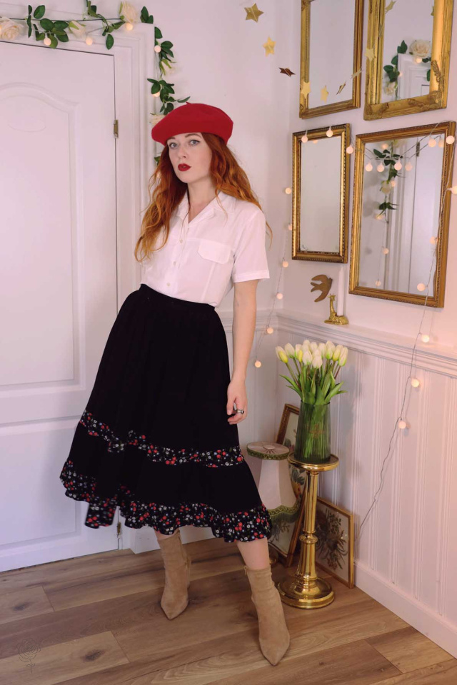 Black Corduroy Floral Skirt | XS/S