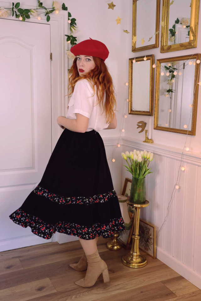 Black Corduroy Floral Skirt | XS/S